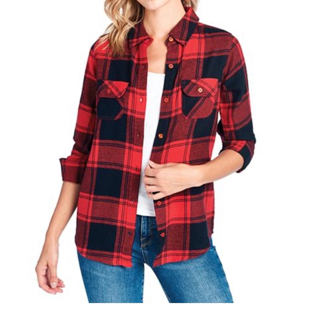 Ladies Plaid Flannel Button up